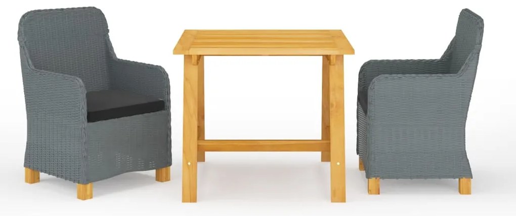 3 pcs conjunto de jantar para jardim cinzento-claro