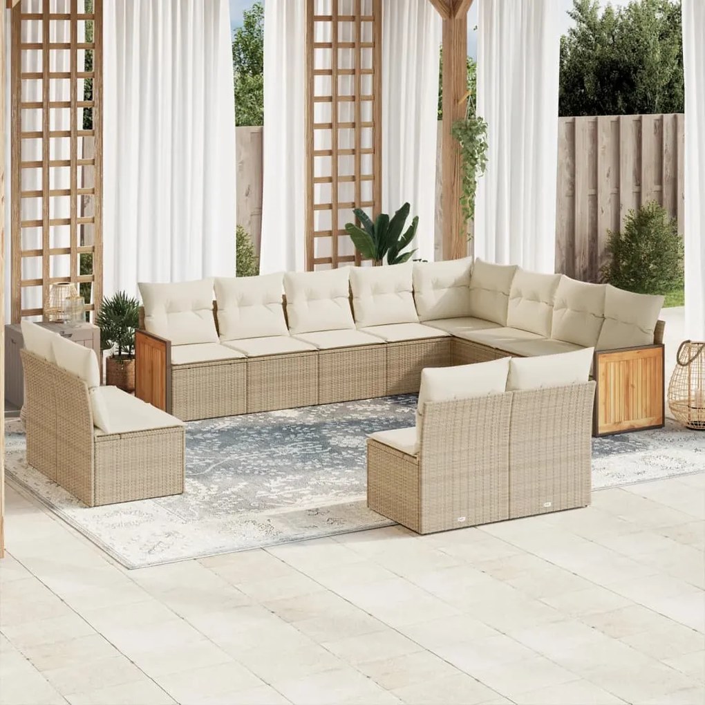 vidaXL 12 pcs conjunto de sofás p/ jardim com almofadões vime PE bege