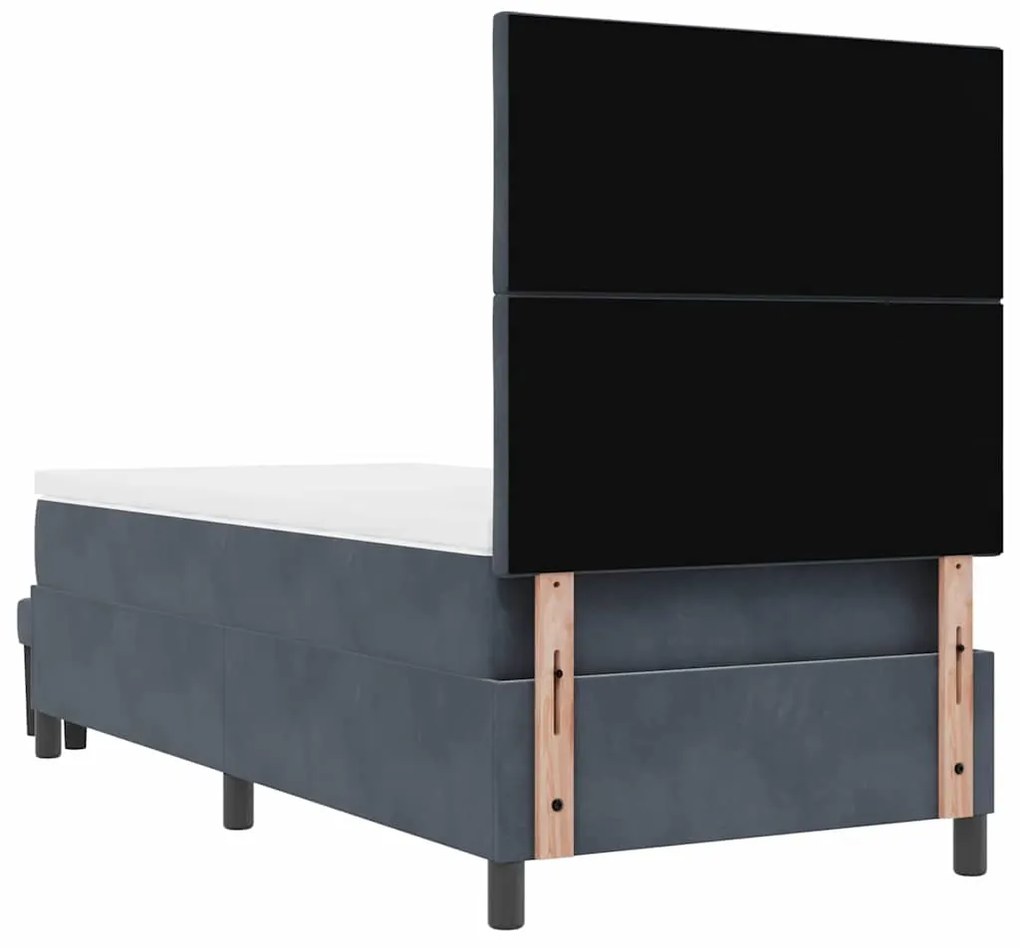 Cama Box Spring com Colchão e Banco Cinza Escura 90x190 cm Veludo