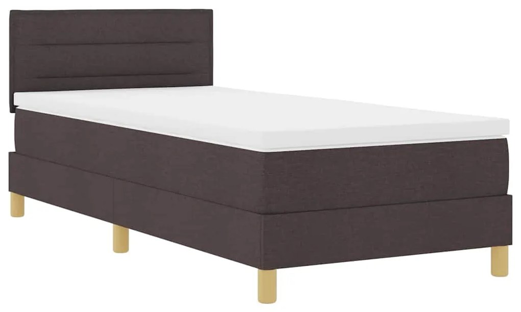 Cama Box Spring com Colchão &amp; LED Marrom Escuro 90x200 cm Tecido