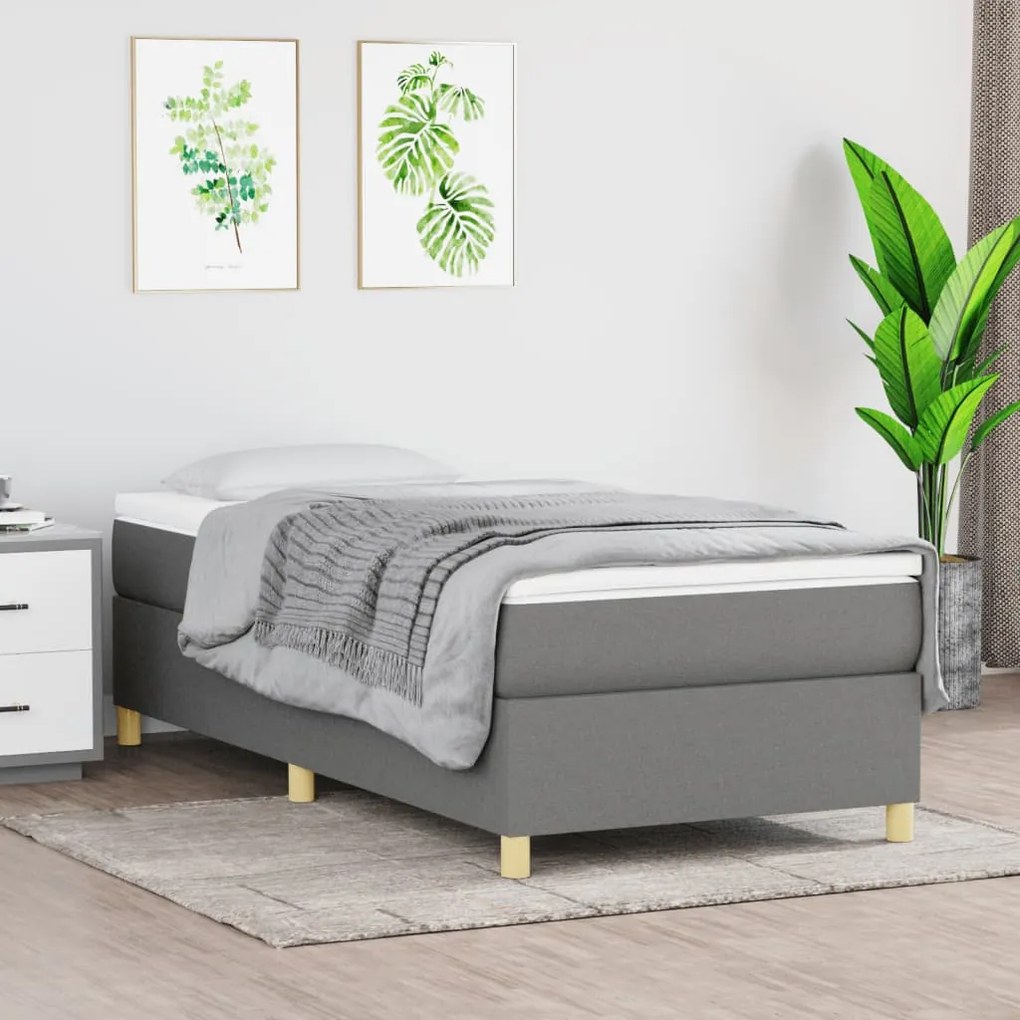 3120922 vidaXL Estrutura de cama 90x190 cm tecido cinzento-escuro