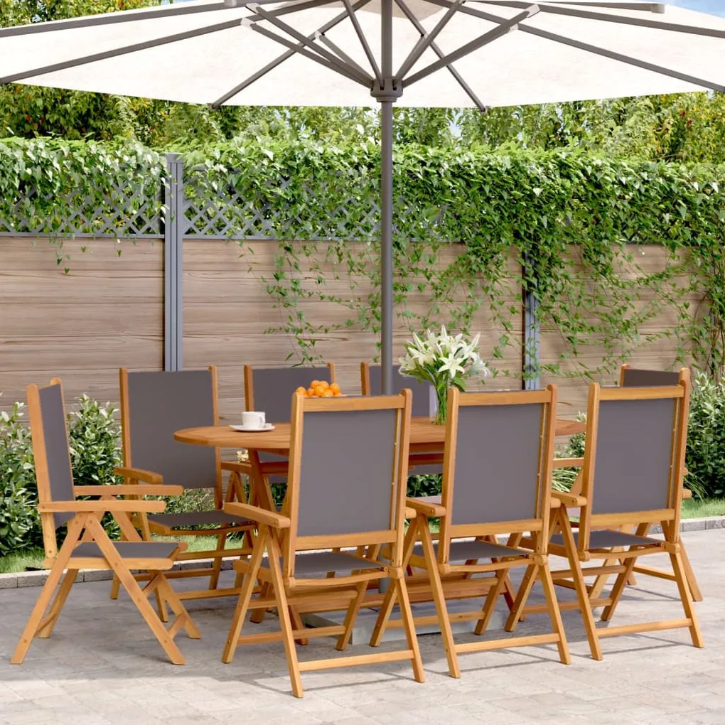 vidaXL Cadeiras jardim reclin. 8 pcs tecido/madeira maciça antracite