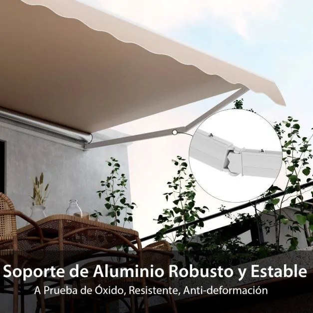 Toldo retrátil 4 x 2,5 m para pátio Cobertura em poliéster com manivela manual Estrutura em alumínio resistente bege