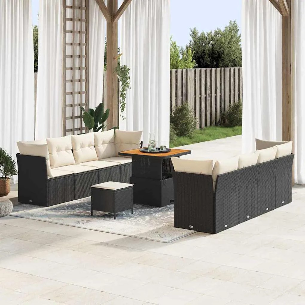 vidaXL Conjunto de Sofá de Jardim 11 pcs Preto e Creme vime PE