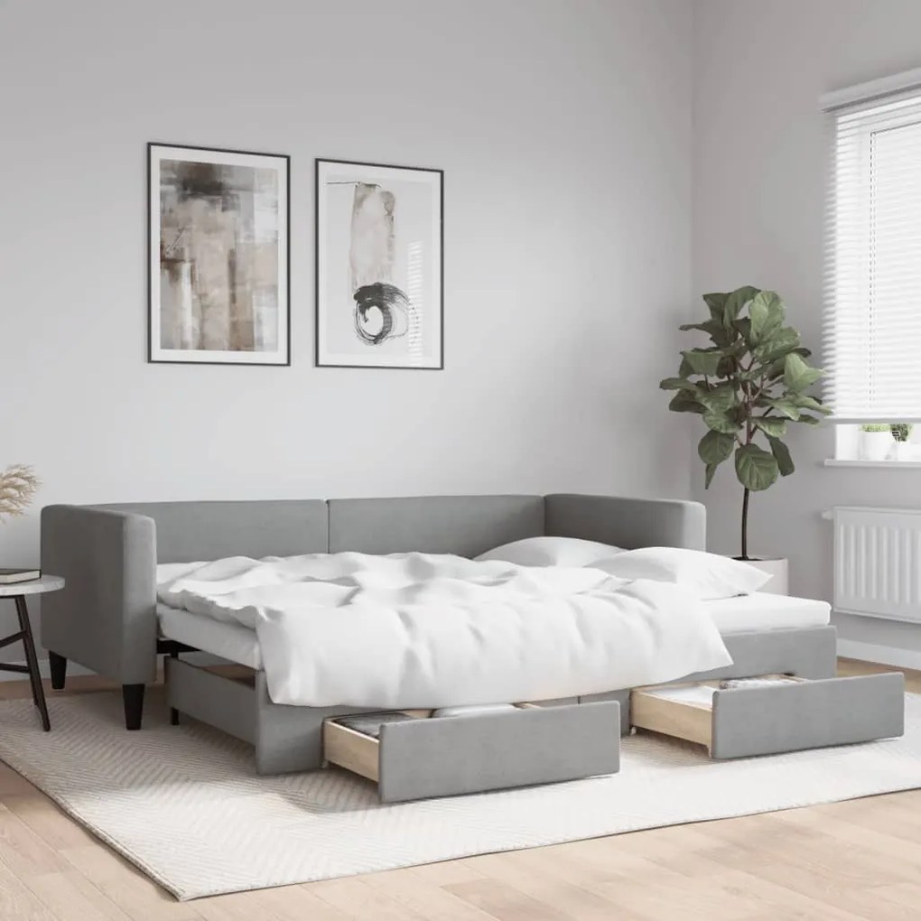 vidaXL Sofá-cama c/ gavetão e gavetas 90x200 cm tecido cinzento-claro