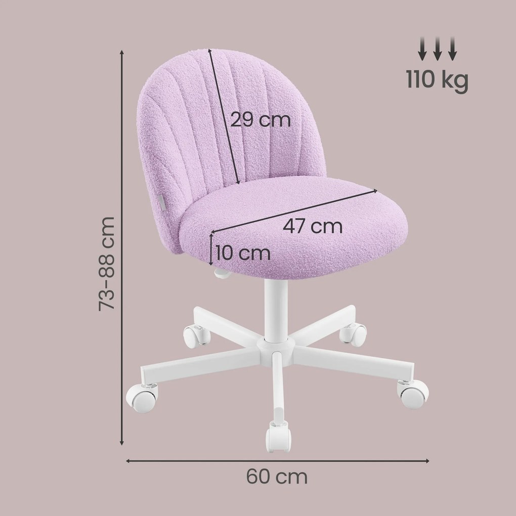 Cadeira de toucador ou cadeira de escritório, revestimento em tecido Teddy Fleece  roxo