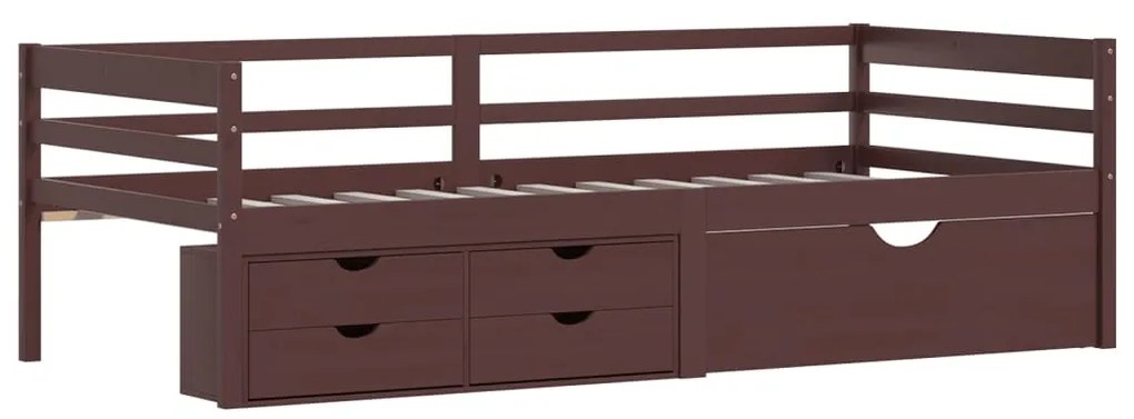 Cama com gavetas e móvel 90x200 cm pinho maciço castanho-escuro