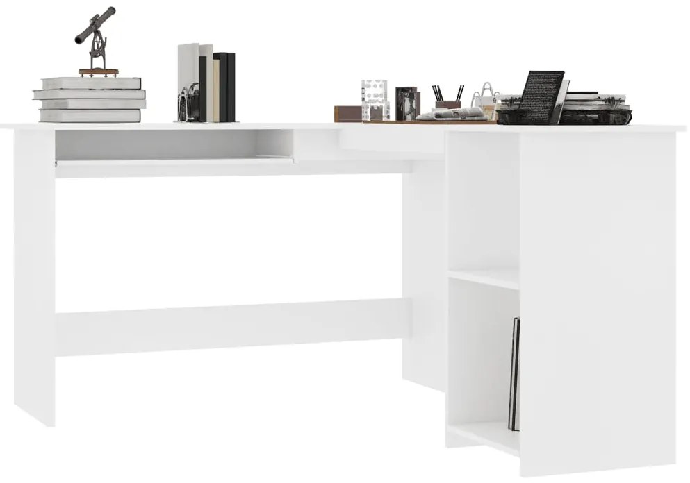 Secretária de canto forma L 120x140x75 cm contraplacado branco