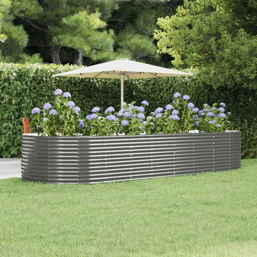 vidaXL Canteiro elevado jardim 367x140x68 aço revestido a pó cinzento