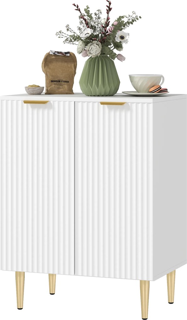 Aparador de cozinha com 2 portas, prateleira ajustável e pés metálicos elevados, 60 x 40 x 80 cm, branco