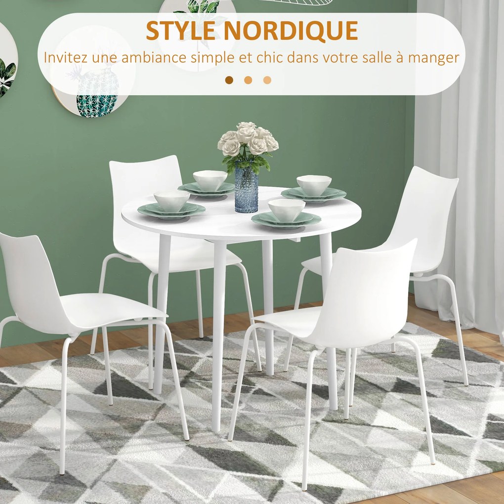 Mesa de jantar dobrável com 2 abas  Ø 89 x 73,5 cm (CADEIRAS NÃO INCLUIDAS), mesa redonda extensível para 4 pessoas, pés em madeira, branca