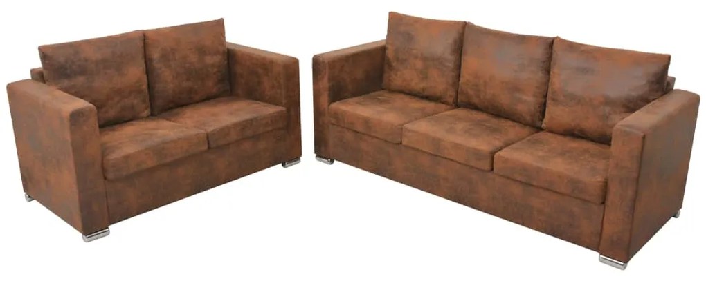 274885 vidaXL Conjunto de sofás 2 pcs camurça sintética