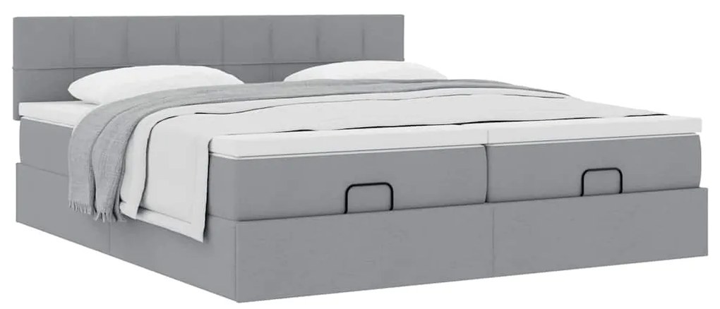Estrutura de cama otomana com colchões tecido cinzento claro