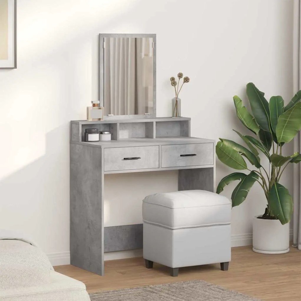 Espaço para Maquiagem com Gavetas Cinza Concreto 79x41x140 cm