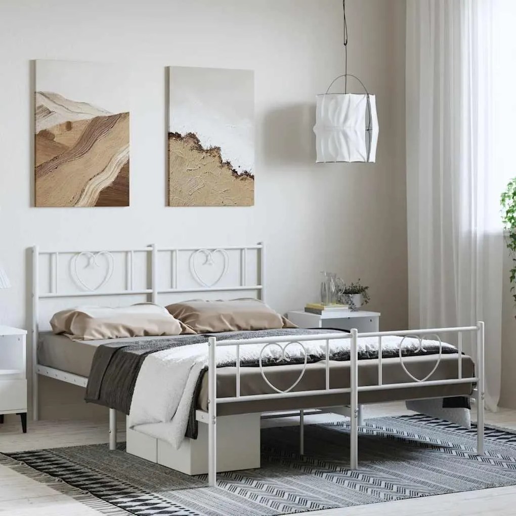 vidaXL Estrutura de cama com cabeceira e pés 150x200 cm metal branco