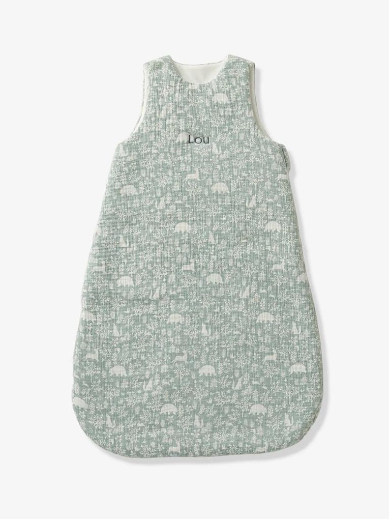 Saco de bebé personalizável, sem mangas, em gaze de algodão, Clareira verde-salva