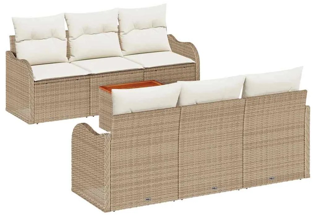 Conjunto de Sofá de Jardim 7 Peças com Almofadas Bege em Rattan Sintét