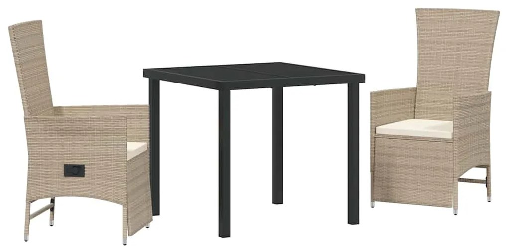 Conjunto de Cadeiras de Jardim Reclináveis 3 pcs Bege Creme