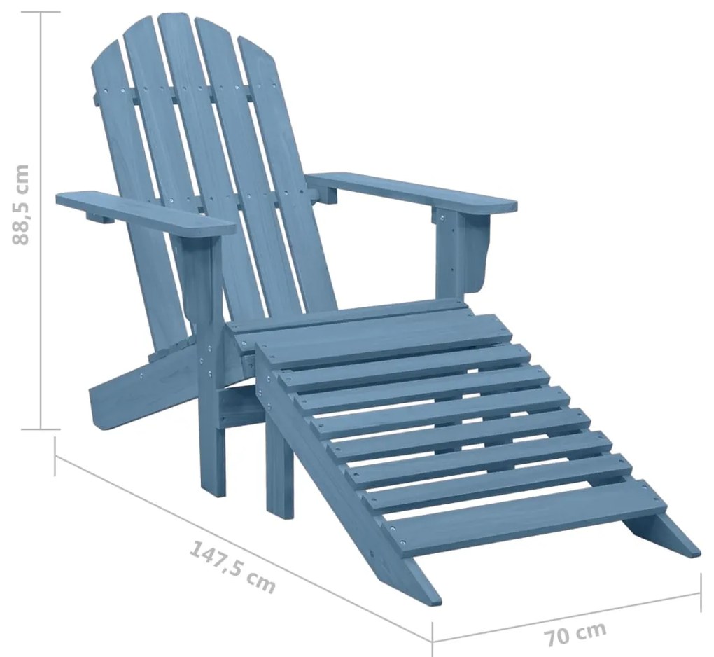 Cadeira Adirondack para jardim com otomano abeto maciço azul