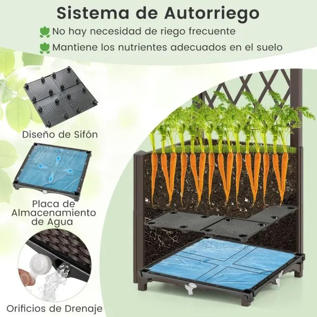 Floreira Elevada com Treliça 80 x 40 x 140 cm com Auto-Regulação para Plantas Trepadeiras, Flores e Vegetais de Raízes Profundas Café