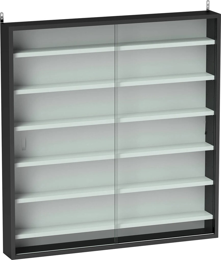 Vitrina de Parede em Madeira com Prateleiras Ajustáveis e 2 Portas Deslizantes de Vidro 80x9,5x83 cm Preto