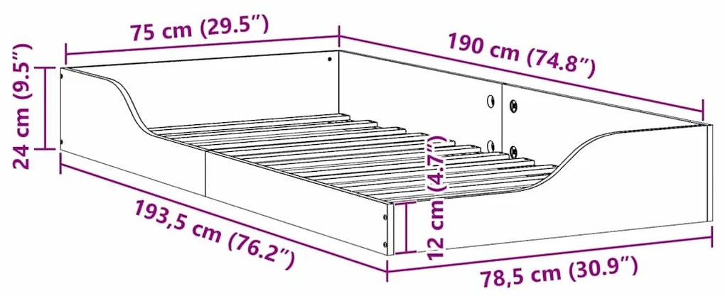 Estrutura de cama de chão Castanho-mel 75 x 190 cm