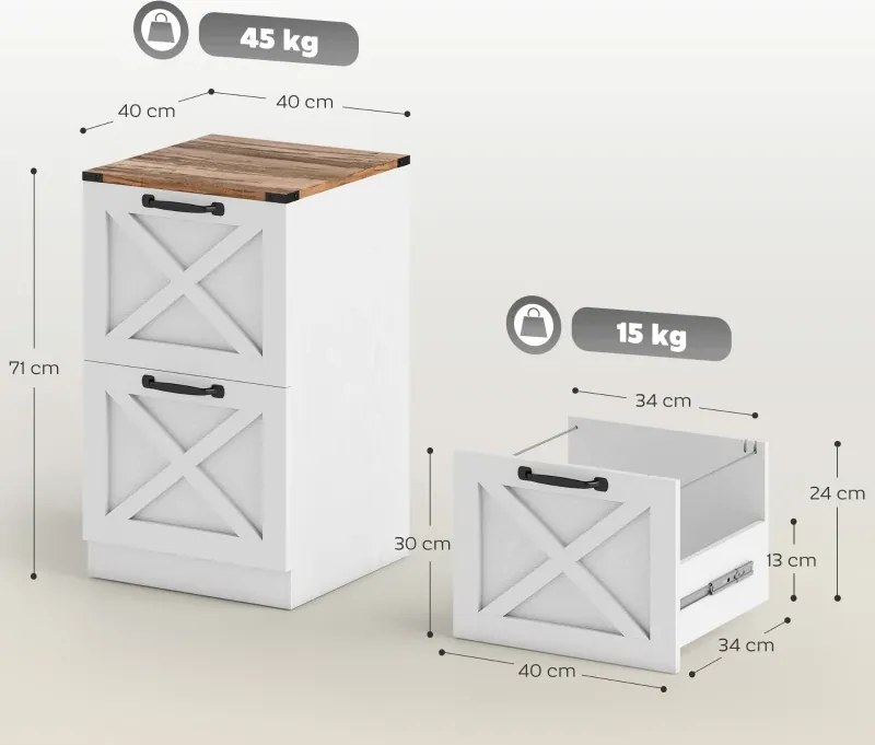 Móvel arquivo para Escritório com 2 Gavetas com Trilho Suspenso para A4 e Carta 40x40x71 cm Branco