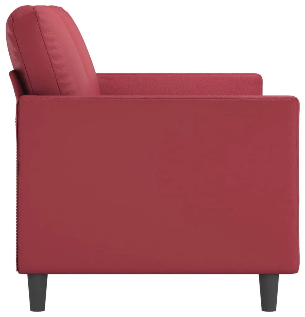 Sofá de 3 lugares 180 cm couro artificial vermelho tinto