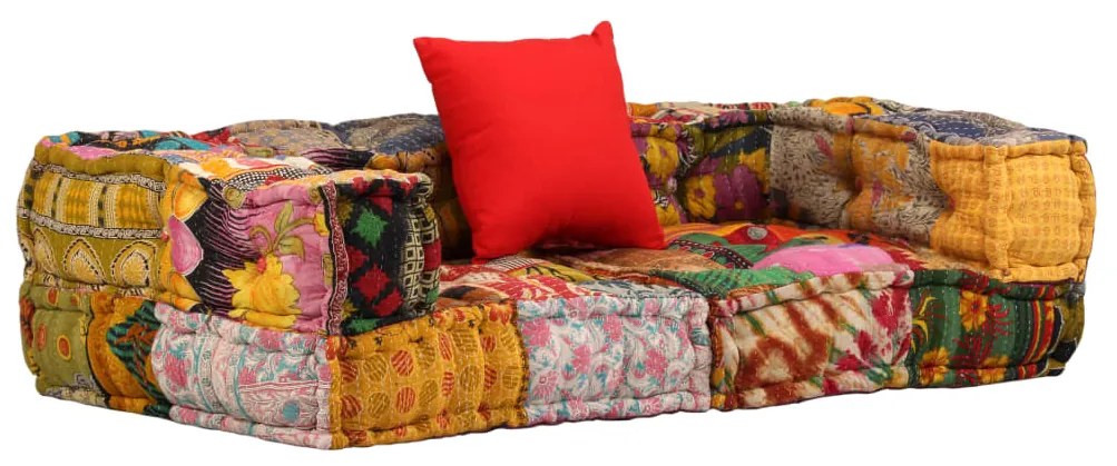 Pufe modular de 2 lugares tecido em retalhos