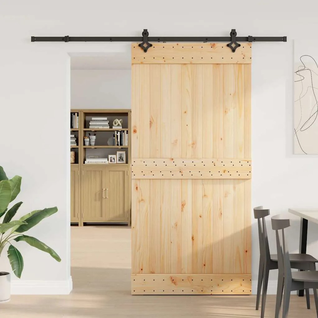 Porta de correr c/ ferragens 100x210 cm madeira de pinho maciça