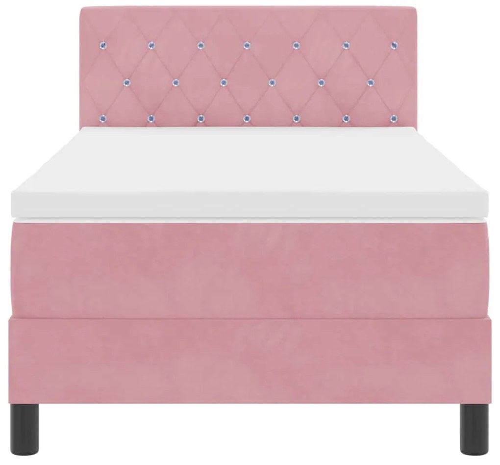 Cama Box Spring com Colchão Rosa Veludo Individual