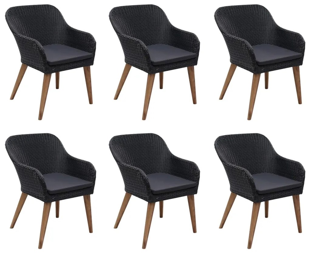 7 pcs conjunto de jantar para jardim vime PE preto