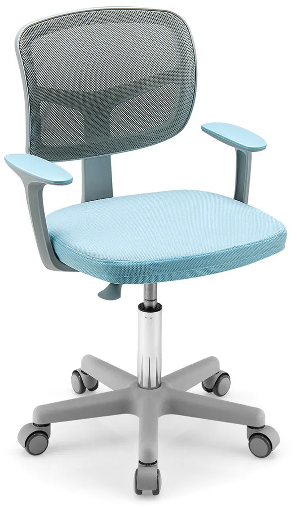 Cadeira de secretária ergonómica para crianças com rodas Cadeira giratória para computador com bloqueio de pressão Apoio lombar ajustável em altura Az