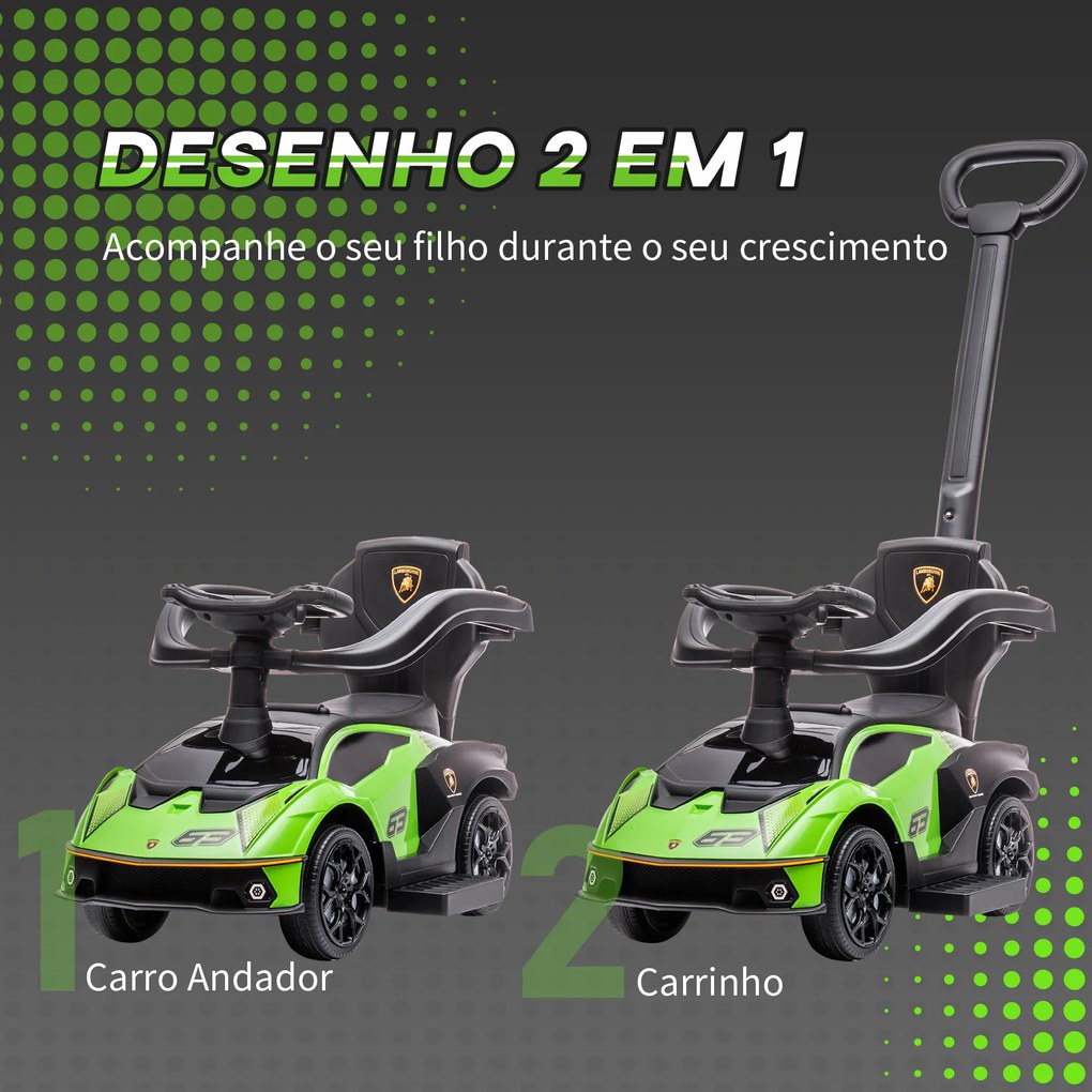 Carro Andador 2 em 1  para Crianças 12-36 Meses Lamborghini Essenza SCV2 Carro Andador com Buzina Guiador e Grade de Segurança Removível 86,5x40x89,5c