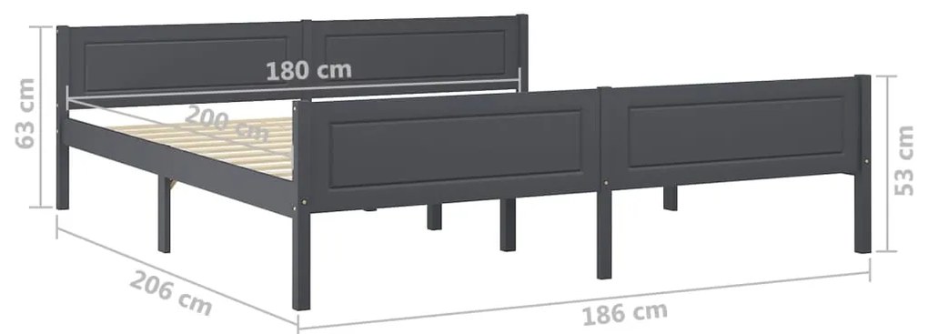 Estrutura de cama 180x200 cm pinho maciço cinzento
