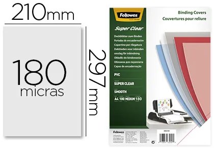 Capa de Encadernação Fellowes Pvc Din A4 Transparente Cristal 180 Microns Pack de 100 Unidades