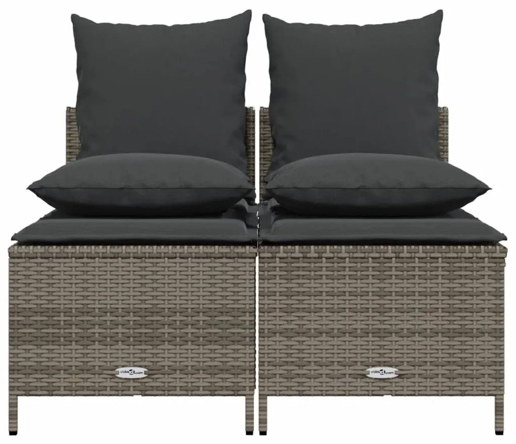 4 pcs conjunto sofás de jardim c/ almofadões vime PE cinzento