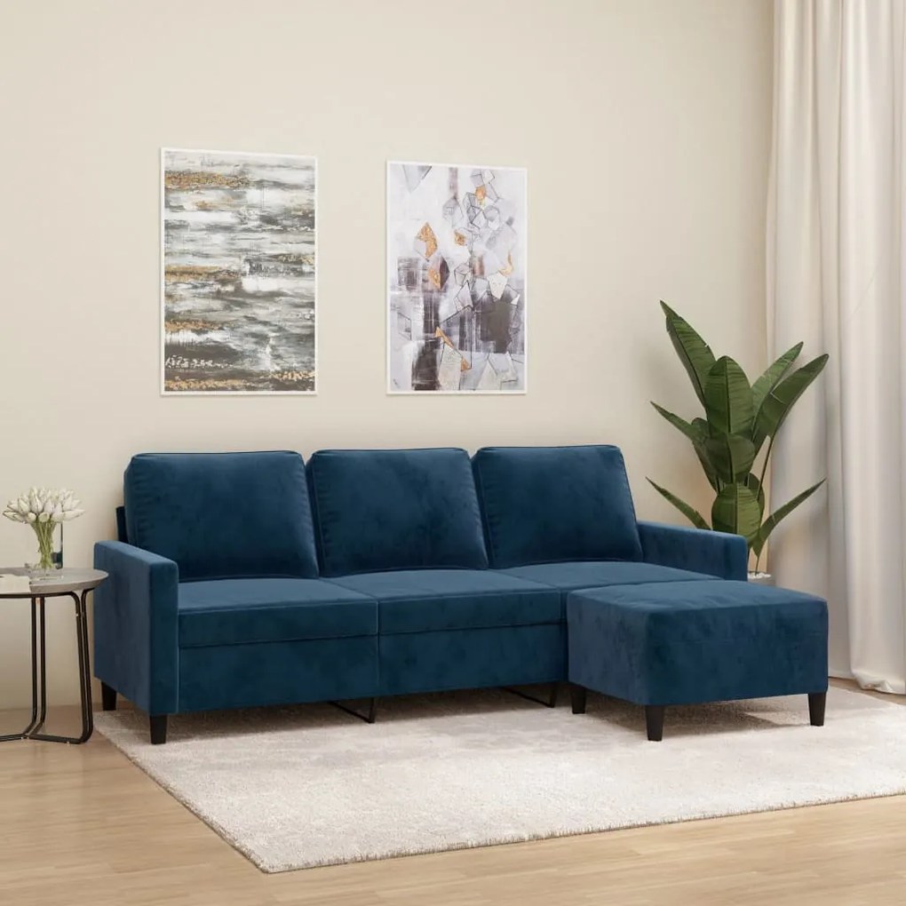 vidaXL Sofá de 3 lugares com apoio de pés 180 cm veludo azul