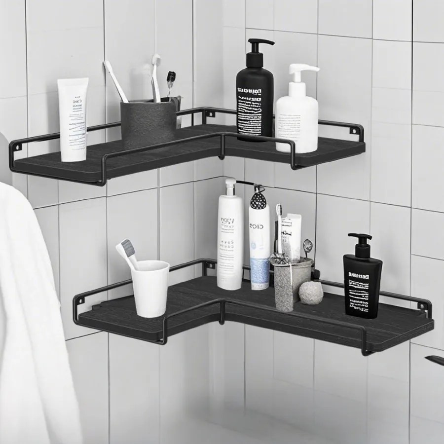 Prateleiras de canto em forma de L, conjunto de 2 preto