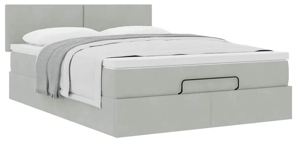 Estrutura de cama otomana com colchão 140x200 cm cinzento claro