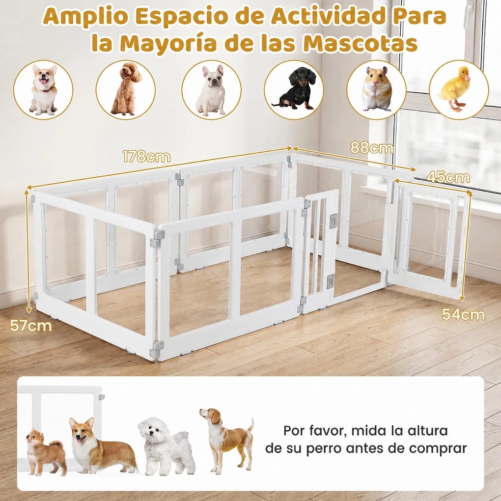 Parque para Cães, 89 x 89 x 57 cm, 6 Painéis Transparentes, Branco