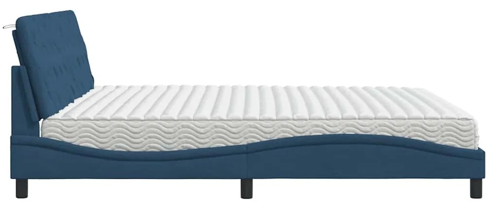 Cama com colchão 200x200 cm tecido azul