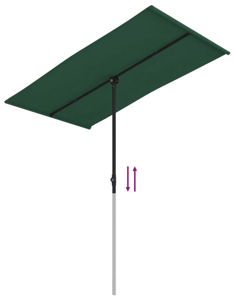 Guarda-sol de jardim com poste de alumínio 180x110 cm verde