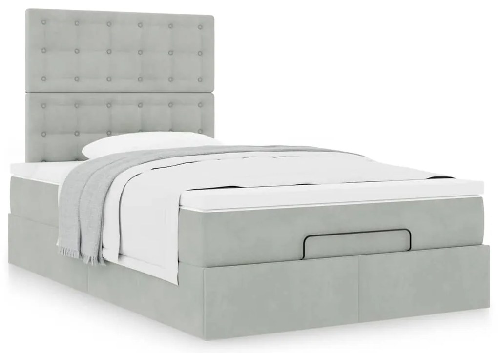 Estrutura de cama otomana com colchões cinza claro Veludo