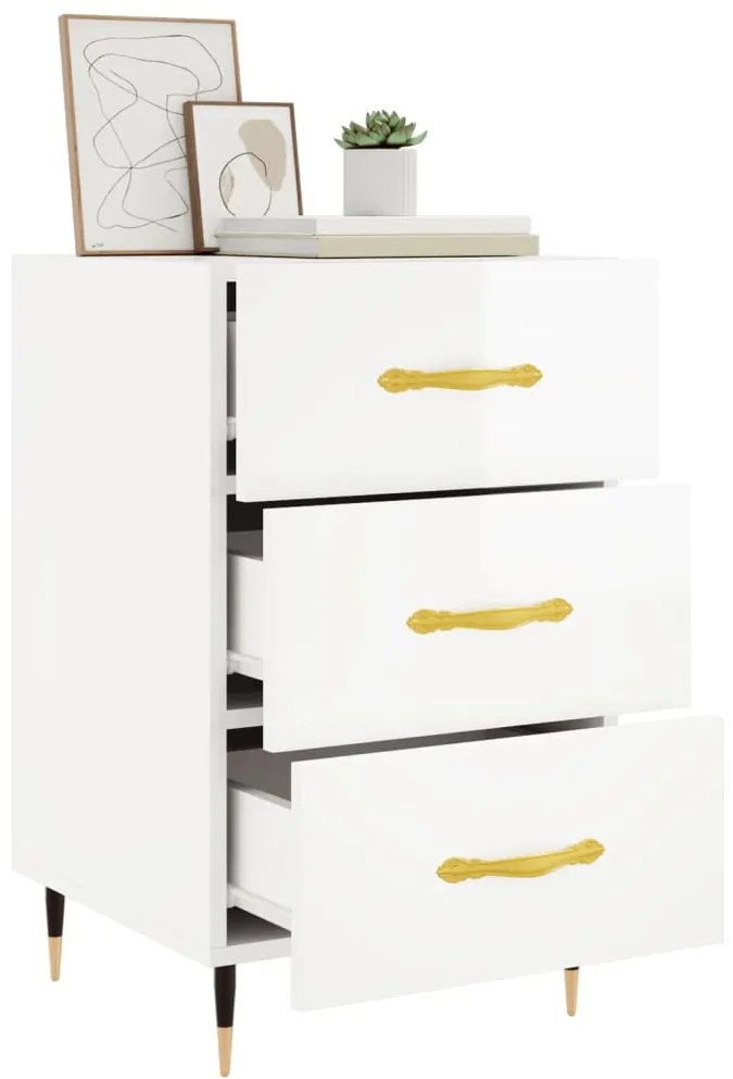 Mesa de cabeceira 40x40x66cm derivados madeira branco brilhante