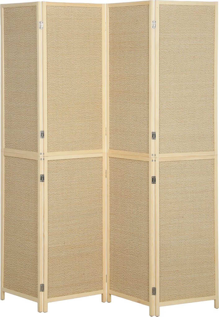 HOMCOM Biombo Interior em Bambu 4 Painéis 180x180cm, Separador de Ambiente Dobrável e Portátil, Estilo Boho, Madeira Natural | Aosom Portugal