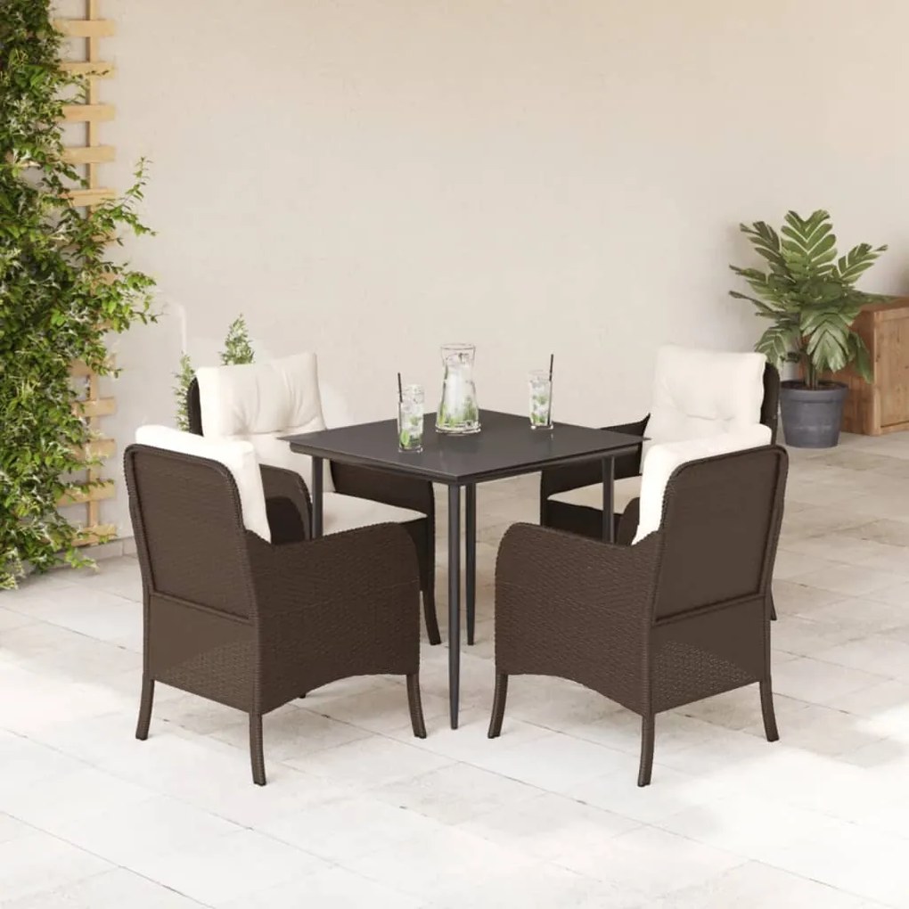 5 pcs conjunto jantar p/ jardim c/ almofadões vime PE castanho