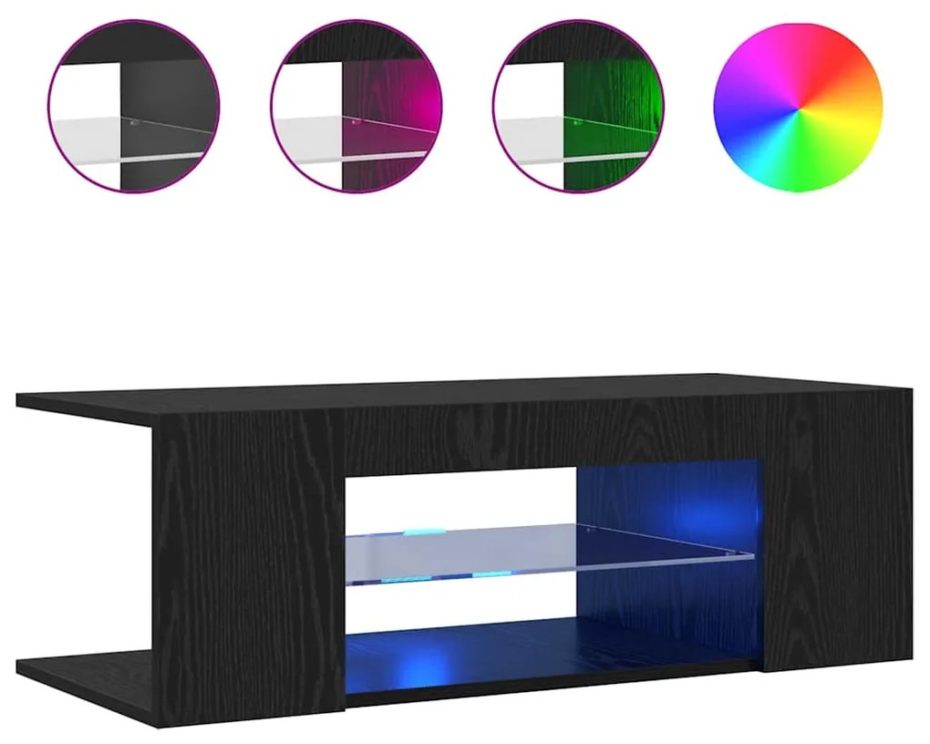 Armário de TV vidaXL com Luzes LED Carvalho Preto 90x39x30 cm Madeira