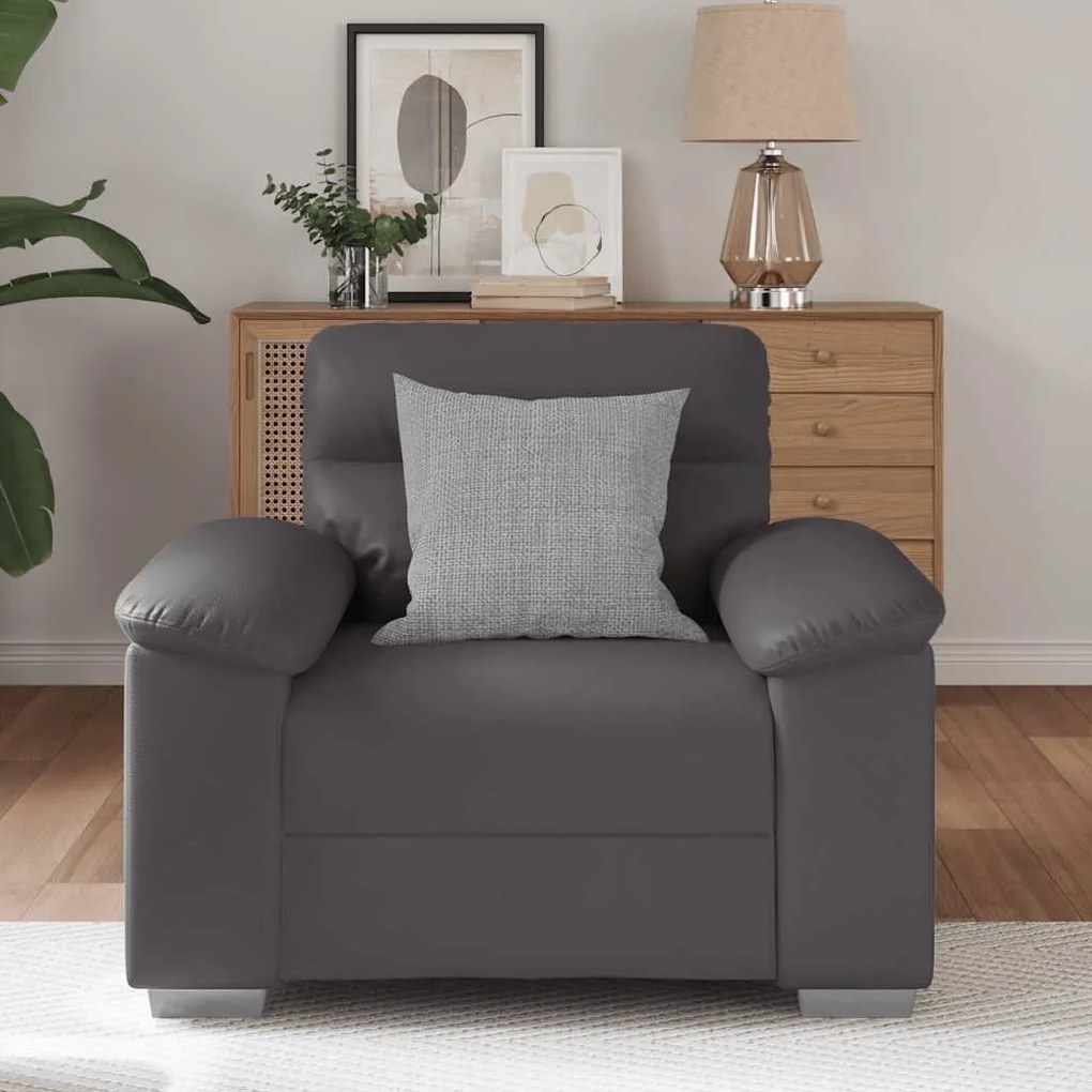 Poltrona 60 cm couro artificial cinzento