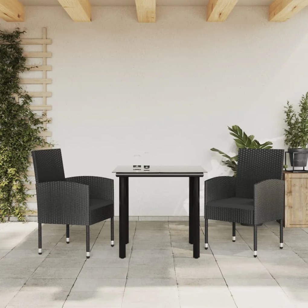 vidaXL 3 pcs conjunto de jantar para jardim vime PE e aço preto